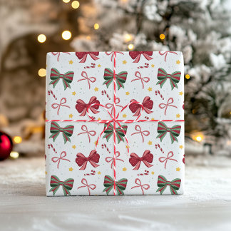 Christmas Wrapping Paper With Red and Green Bows