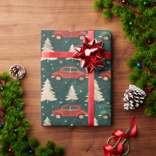 Christmas wrapping paper with trees & cars