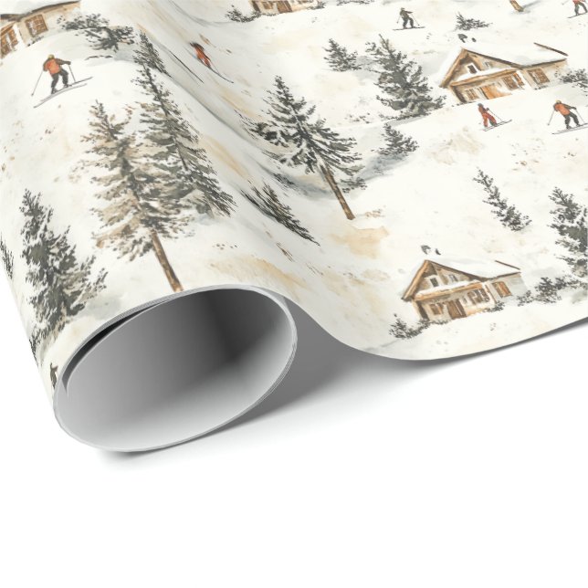 Christmas Wrapping Paper With Vintage Ski Lodge (Roll Corner)