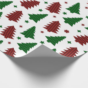 Christmas Wrapping Paper Xmas Trees Stocking Plaid