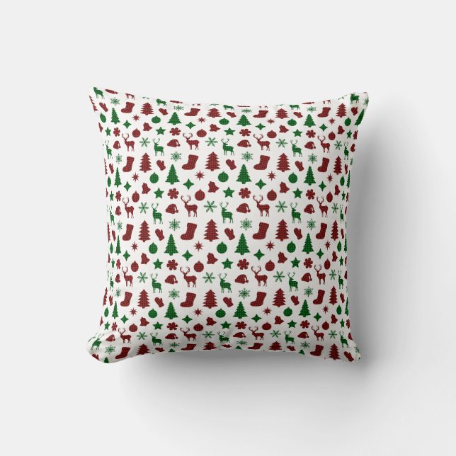 Christmas Wrapping Paper Xmas Trees Stocking Plaid Cushion (Front)