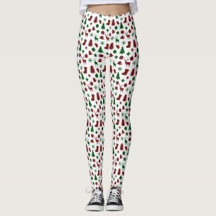 Christmas Wrapping Paper Xmas Trees Stocking Plaid Leggings
