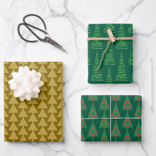 Christmas Wrapping Papers – Golden & Green Trees Paper Sheet