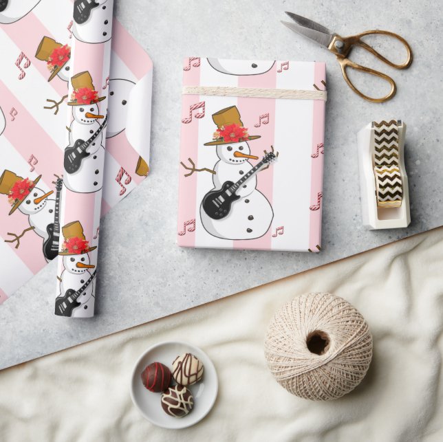 Christmas Wrapping Pink & White Stripe Snowman Wrapping Paper (Crafts)