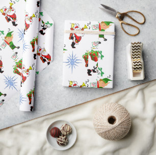 Christmas Wrapping Santa Elf Snowman Paper