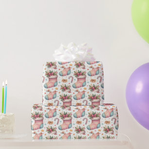 Christmas wrapping with stockings & gifts wrapping paper