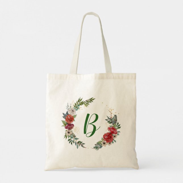 Christmas wrath with a monogram tote bag (Back)