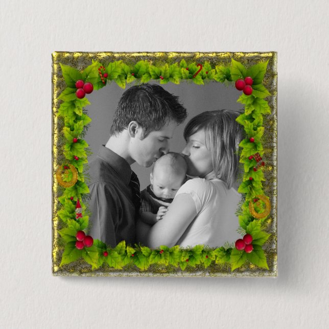 Christmas Wreath 15 Cm Square Badge (Front)