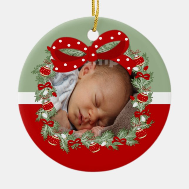 Christmas Wreath (2 sided) Personalised Ceramic Tree Decoration (Front)