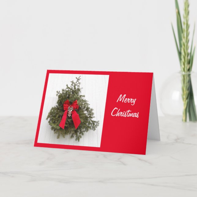 Christmas Wreath and Bow Holiday Card (Front)