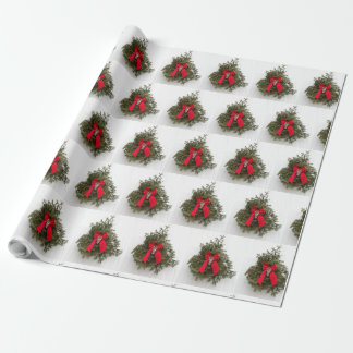 Christmas Wreath and Bow on Barn Wrapping Paper
