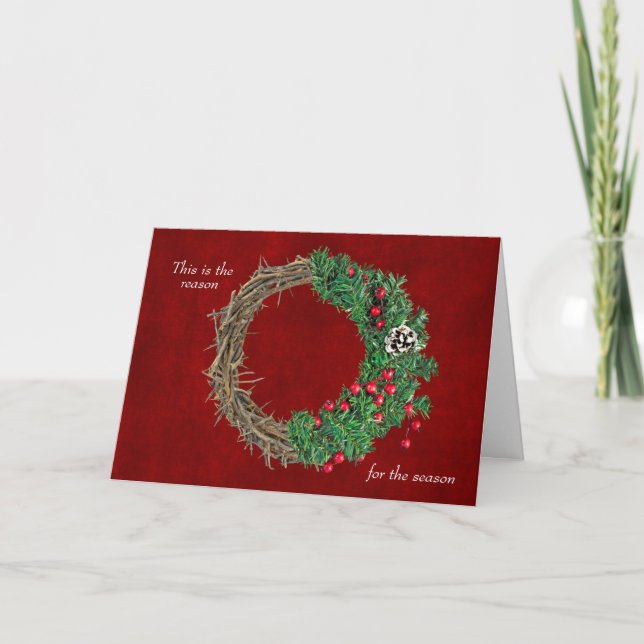 Christmas wreath and crown of thorns holiday card (Front)