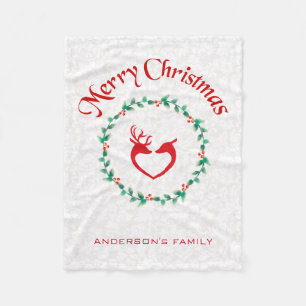 Christmas Wreath And Deers Fleece Blanket