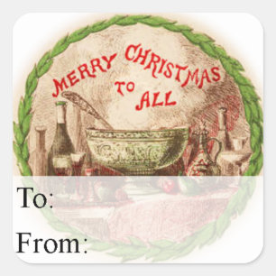 Christmas Wreath and Food Vintage Gift Tag