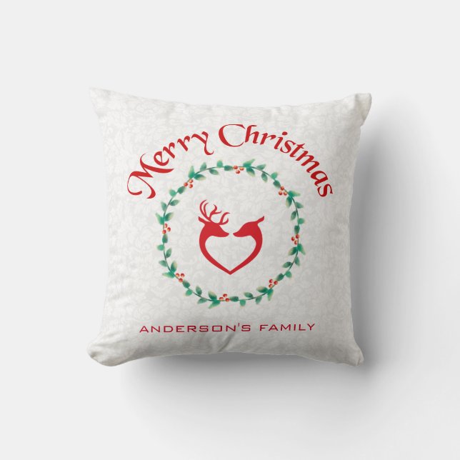 Christmas Wreath And Heart-Shaped Deer Cushion (Front)