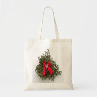Christmas Wreath and Pine tree on a Barn Tote Bag