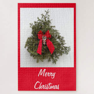 Christmas Wreath and Red Bow for Christmas Jigsaw Puzzle