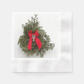 Christmas Wreath and Red Bow Napkin