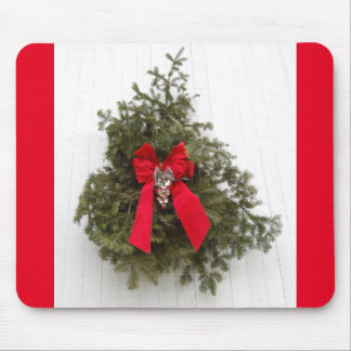 Christmas Wreath and Red Bow on a Barn Mouse Mat