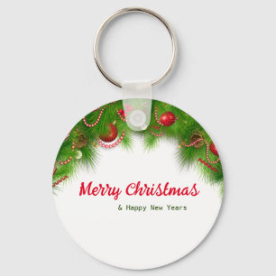 Christmas Wreath and Red Bulbs, and Presents Key Ring