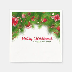 Christmas Wreath and Red Bulbs, and Presents Paper Napkin