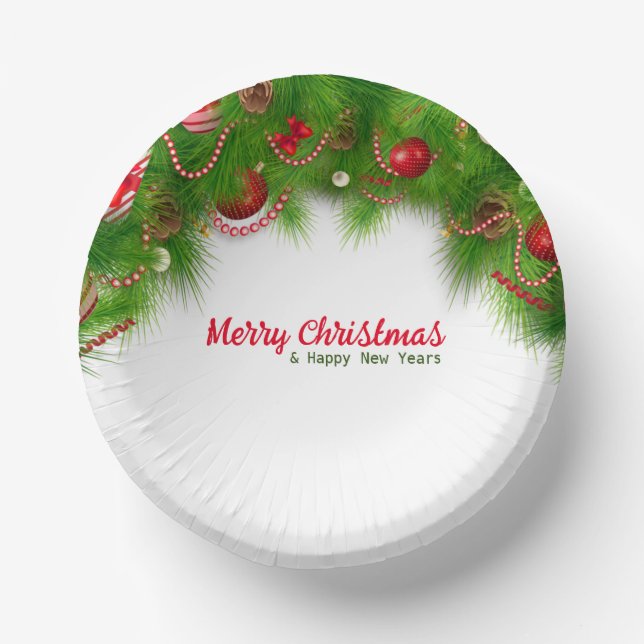 Christmas Wreath and Red Bulbs, and Presents    Paper Plate (Front)