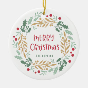 Christmas Wreath and Script   Merry Christmas Ceramic Tree Decoration