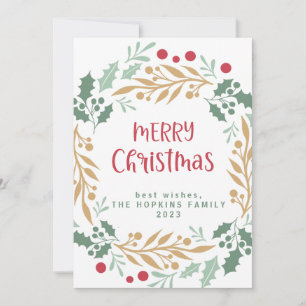 Christmas Wreath and Script Merry Christmas Holiday Card