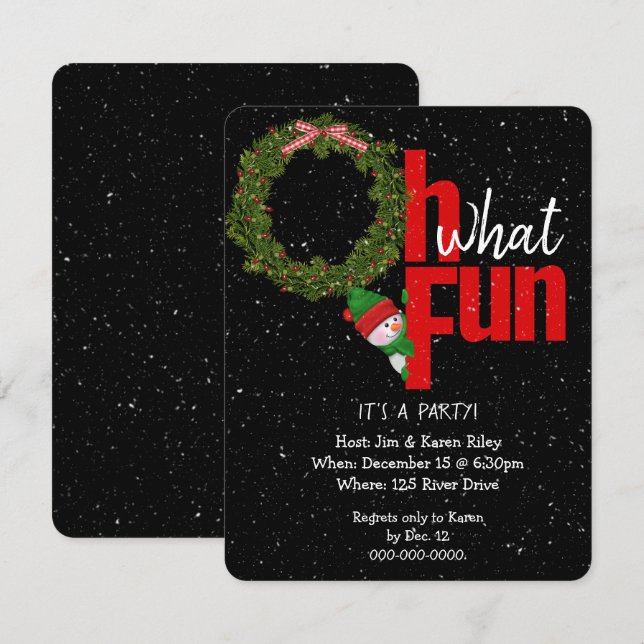Christmas wreath and snowman party invite (Front/Back)