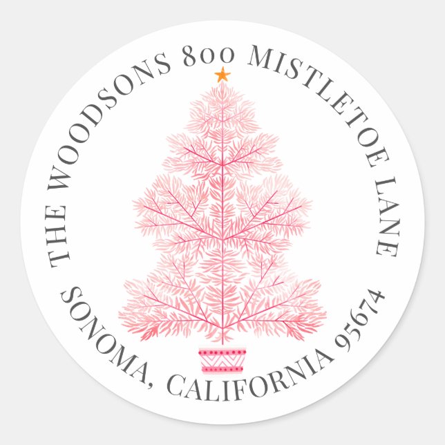 Christmas Wreath And Stocking Return Address  Classic Round Sticker (Front)