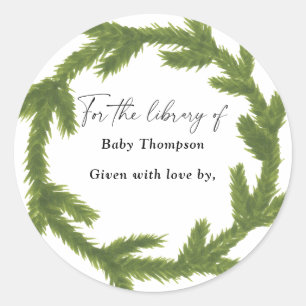 Christmas wreath - Baby Shower bookplate Classic Round Sticker
