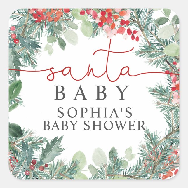 Christmas Wreath Baby Shower  Square Sticker (Front)