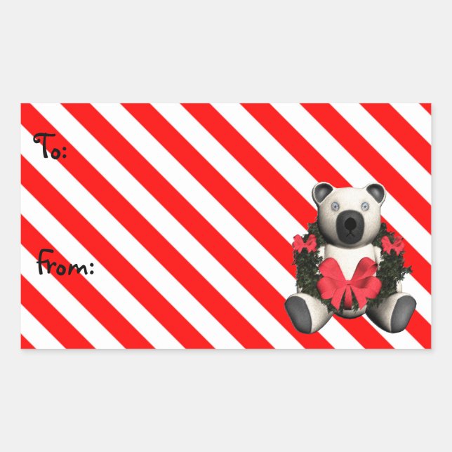 Christmas Wreath Bear Gift Tag Stickers (Front)