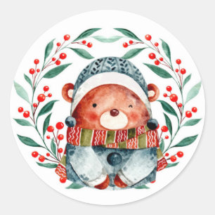 Christmas Wreath Bear Sticker