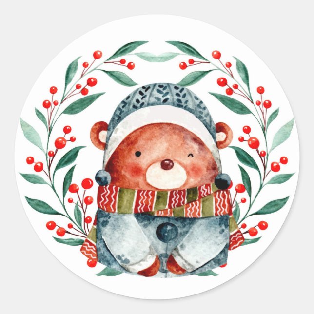 Christmas Wreath Bear Sticker (Front)