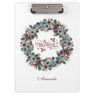 Christmas wreath Believe typography monogram Clipboard