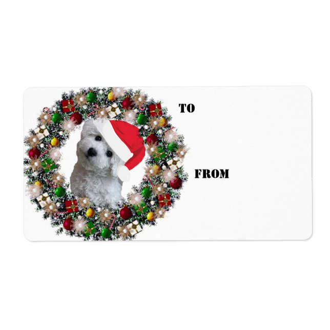 Christmas Wreath Bichon Frise Gift Labels (Front)