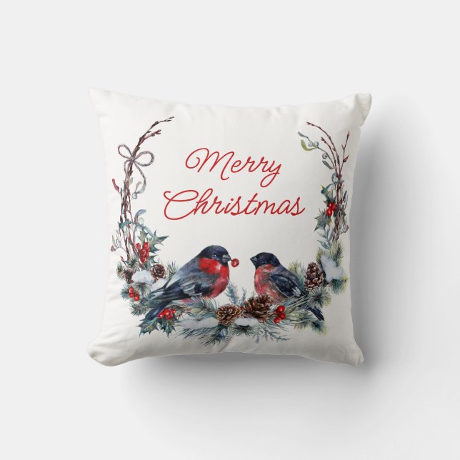 Christmas Wreath Birds  Throw Pillow (Front)