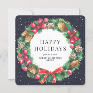 Christmas Wreath Blue Business Holiday Card