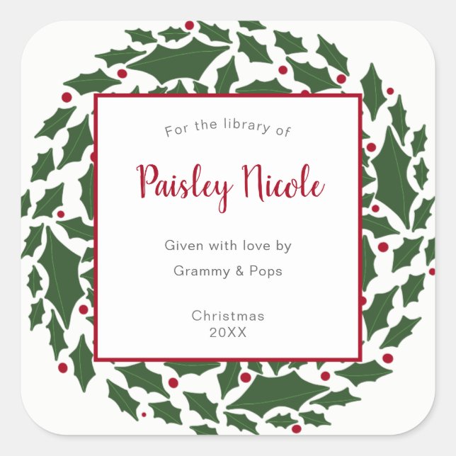 Christmas Wreath bookplate sticker (Front)