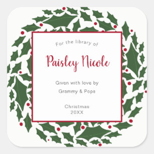 Christmas Wreath bookplate sticker