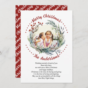 Christmas wreath branches greenery berries photo holiday card