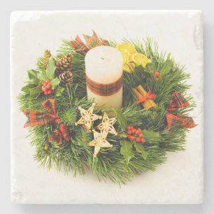 Christmas Wreath Candle Ring Stone Coaster