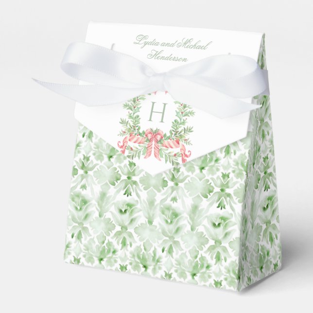 Christmas Wreath Candy Cane Bow | Monogram Wedding Favour Box (Front Side)