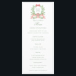 Christmas Wreath Candy Cane Bow Monogram Wedding  Menu<br><div class="desc">The elegant watercolor Christmas wreath monogram gives this wedding menu a beautiful and timeless look that any holiday bride will love.   Personalise with your initial inside the crest. All text can be edited

Colours include,  light green,  emerald green and red.</div>