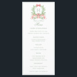 Christmas Wreath Candy Cane Bow Monogram Wedding  Menu<br><div class="desc">The elegant watercolor Christmas wreath monogram gives this wedding menu a beautiful and timeless look that any holiday bride will love.   Personalise with your initial inside the crest. All text can be edited

Colours include,  light green,  emerald green and red.</div>