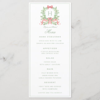 Christmas Wreath Candy Cane Bow Monogram Wedding Menu