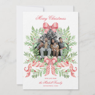 Christmas Wreath Candy Cane Bow Photo Card