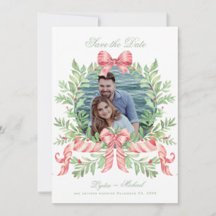 Christmas Wreath Candy Cane Bow   Photo Save The Date