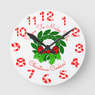 Christmas Wreath & Candy Canes Round Clock